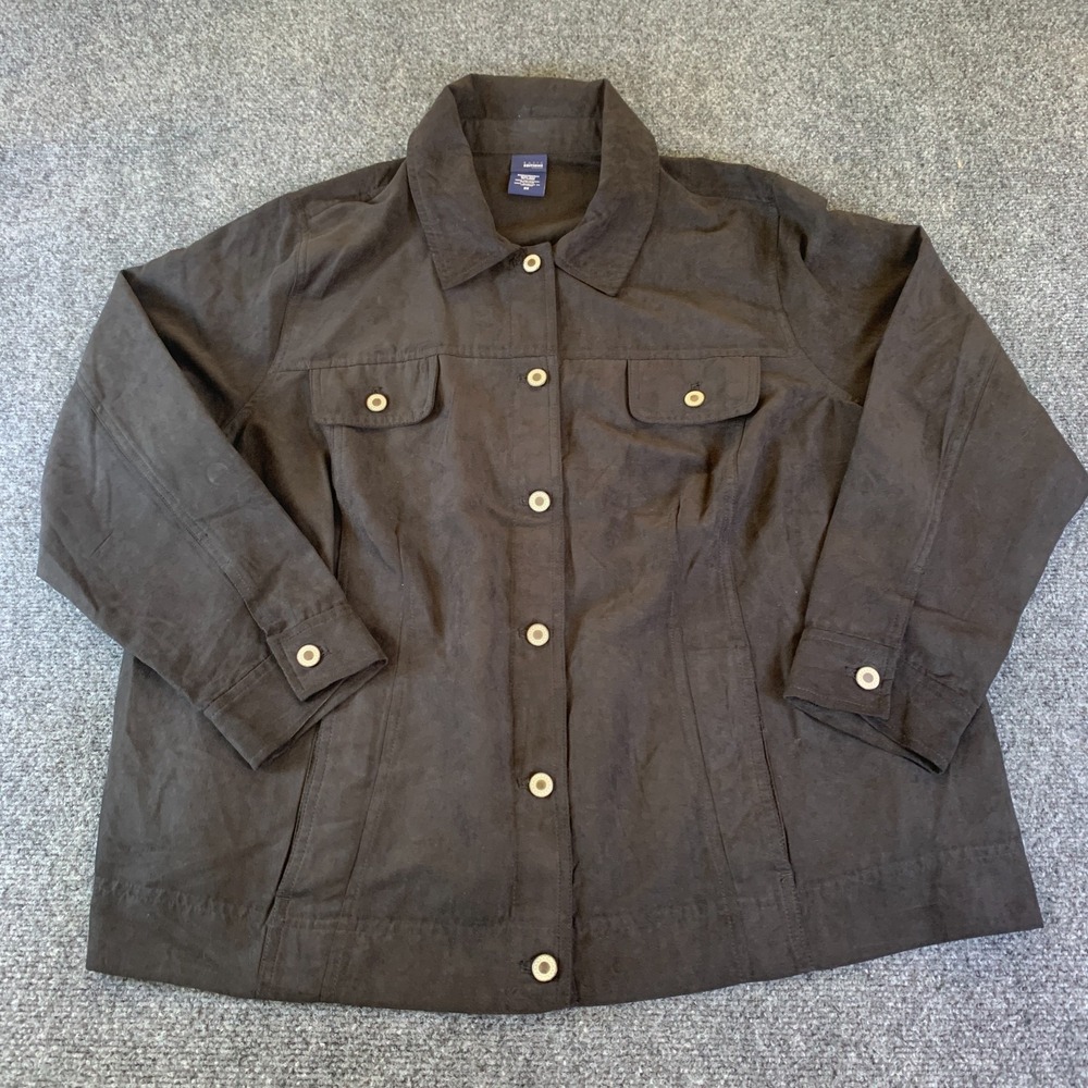 Basic Editions Utility Jacket Womens 2X Black Flap Pockets Collared Button Front
